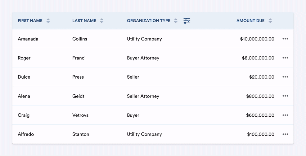 Table column sorting