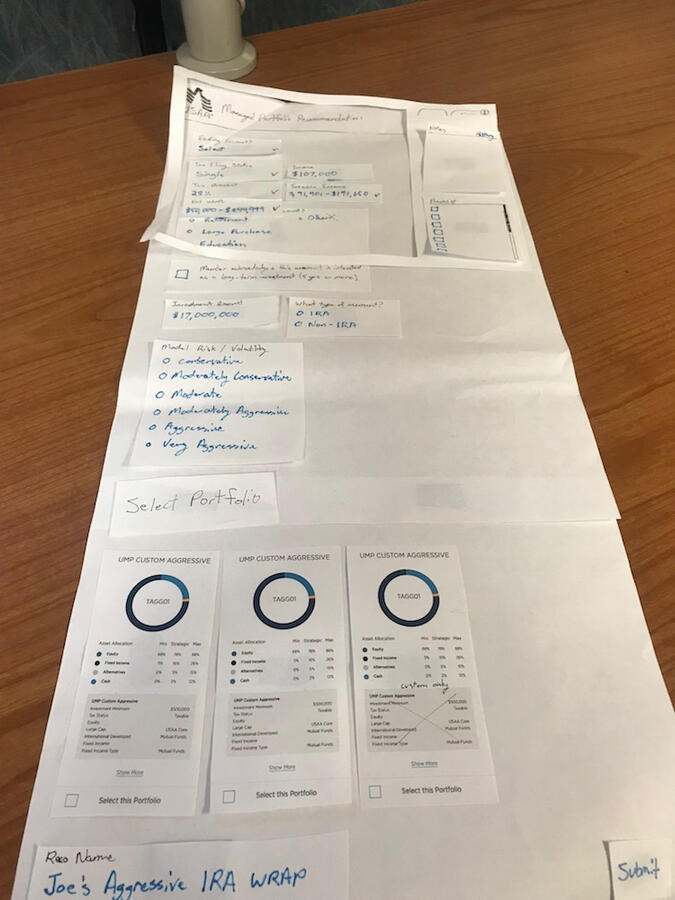 Paper mockup to let advisors show their priority and preference for each segment.