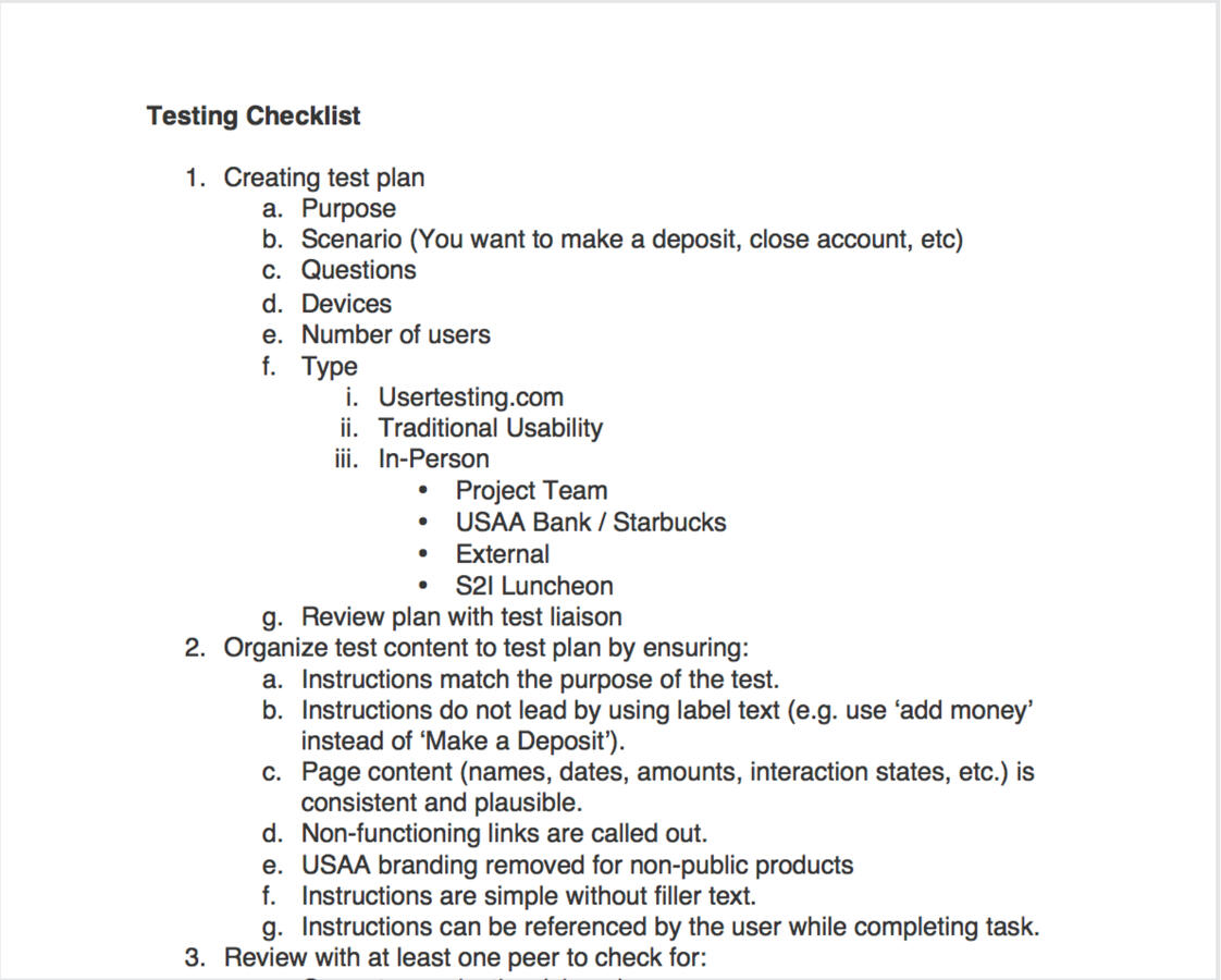 Testing process outline.