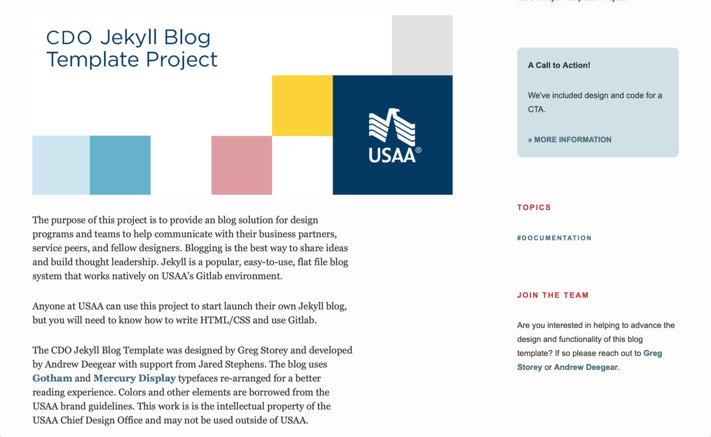 The default template, created using markdown files.